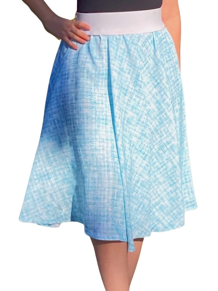 Turquoise Midi Circle Skirt with Elastic Waistband