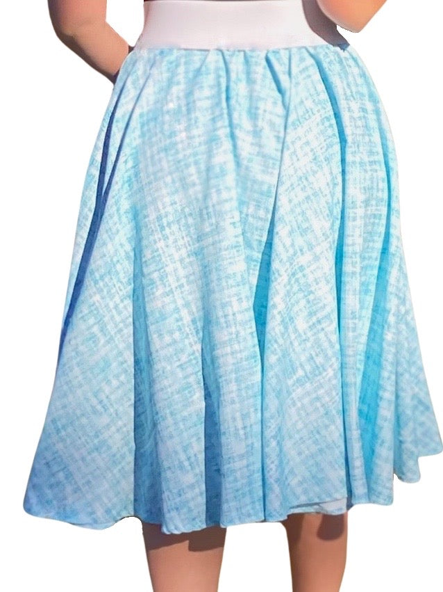 Turquoise Midi Circle Skirt with Elastic Waistband