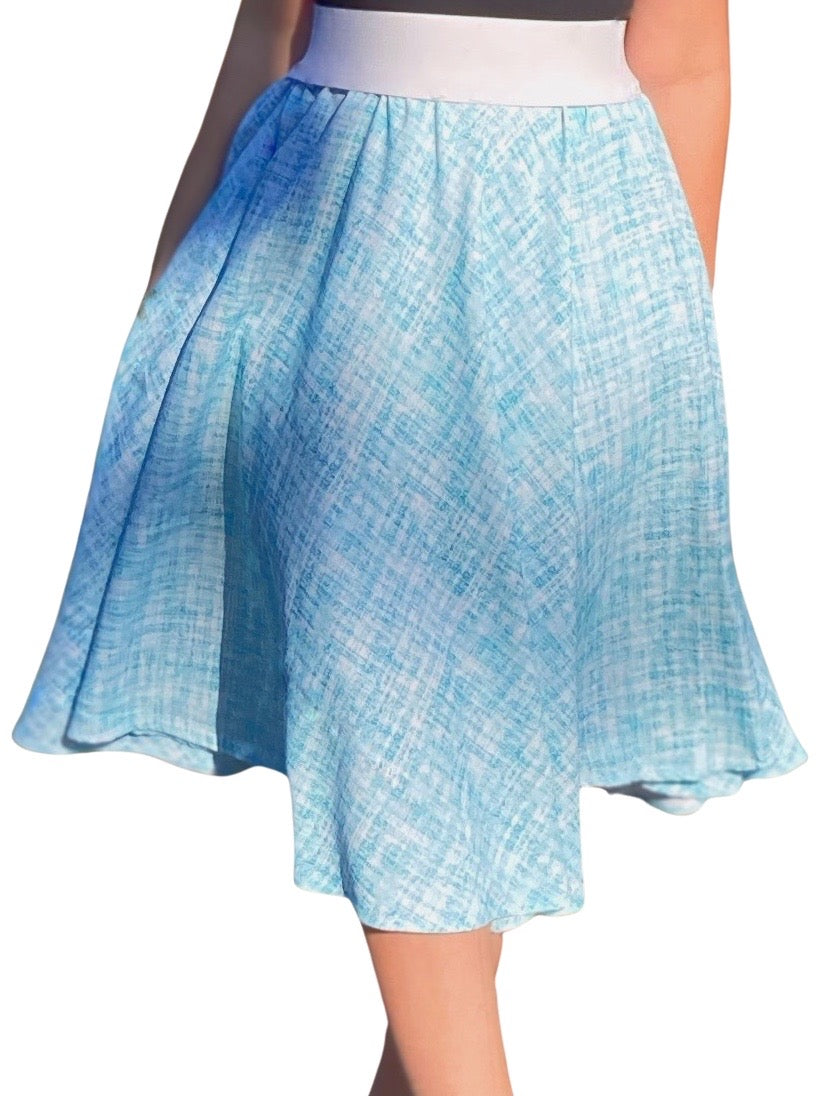 Turquoise Midi Circle Skirt with Elastic Waistband