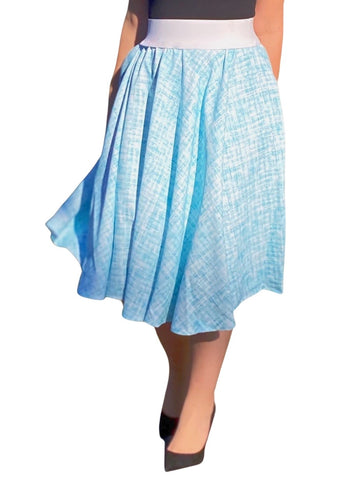 Turquoise Midi Circle Skirt with Elastic Waistband