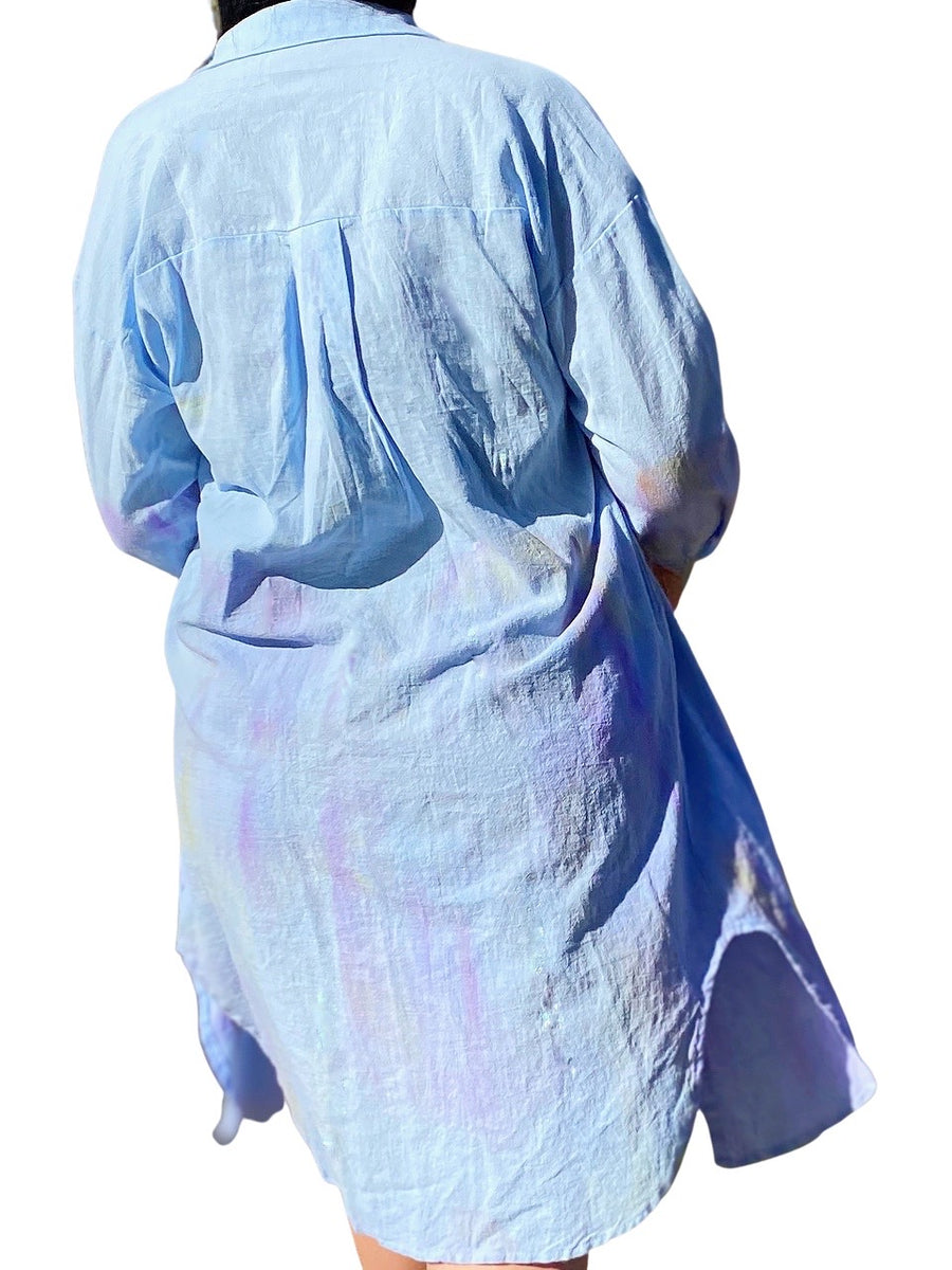Blue Midi Hand Dyed Button Down Shirt Dress