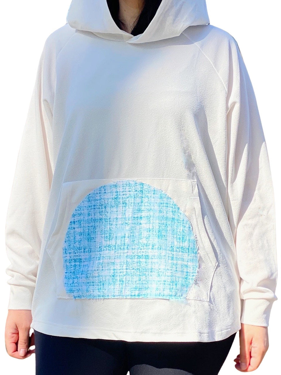 Lightweight White and Turqouise Unisex Hoodie